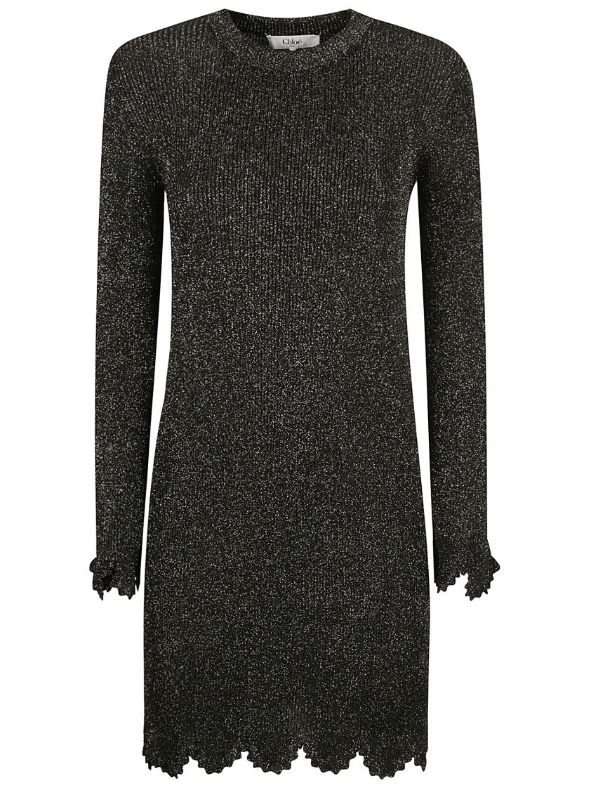 Chloé Fitted Black Dress With Metallic Fibers