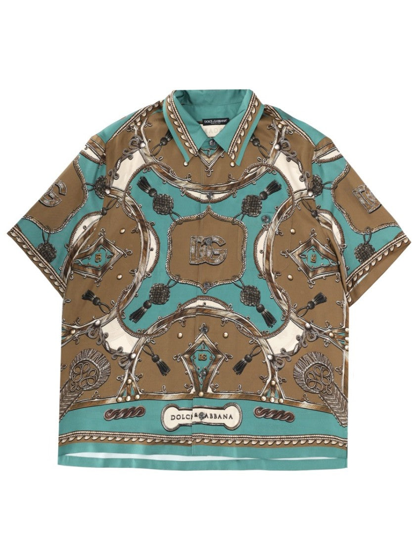Dolce & Gabbana Teal Hawaii Silk Baroque Shirt