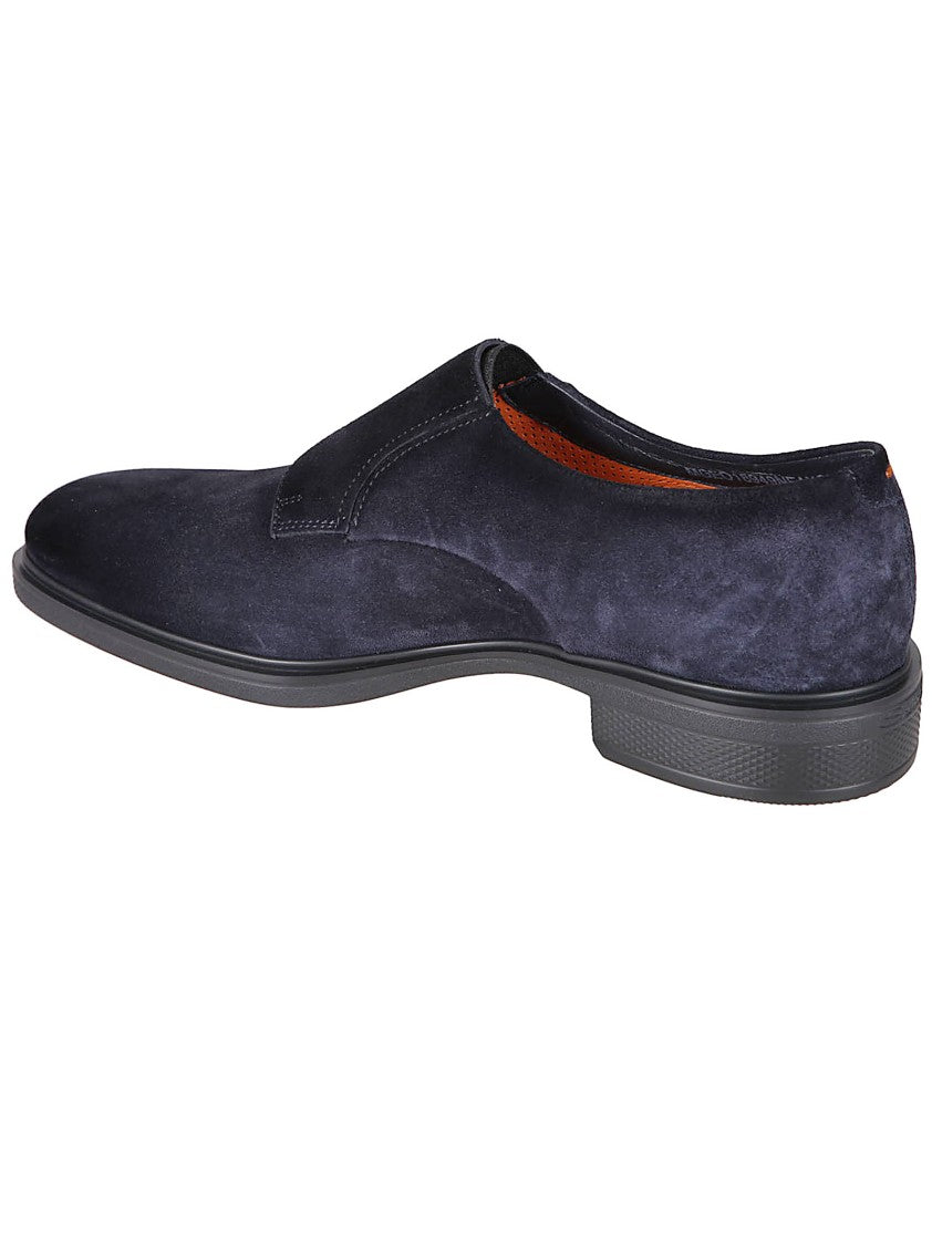 Santoni Double Monk Strap Dark Blue Suede Shoes