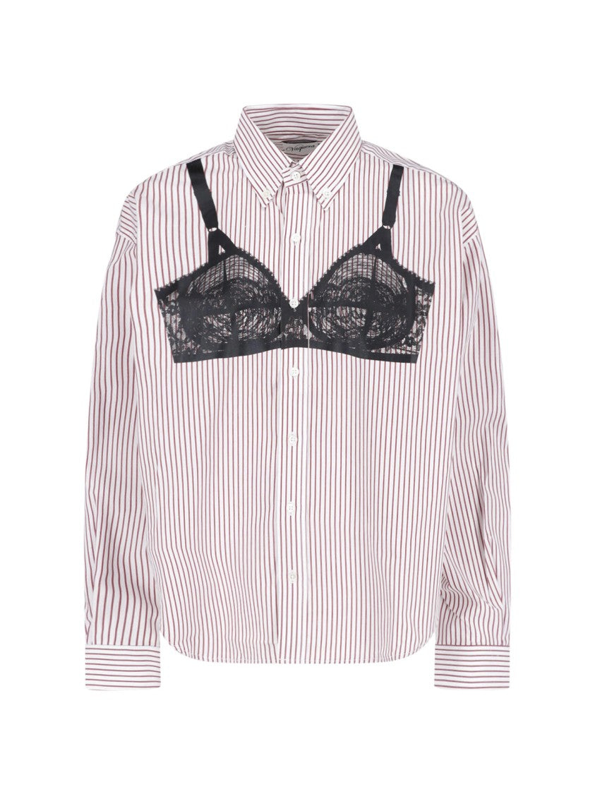 Vaquera Red/White Striped Lace Overlay Shirt