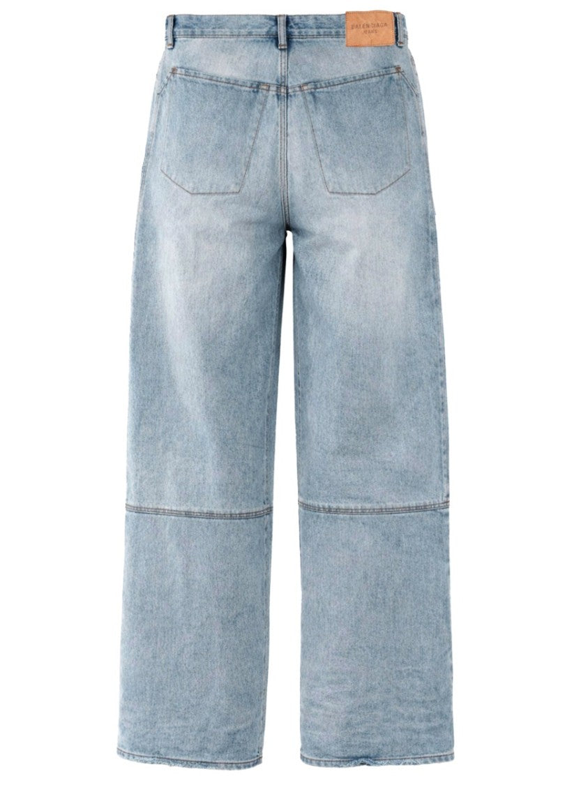 Balenciaga Light Blue Baggy-Fit Jeans With Distressed Details And Classic Five-Pocket Design