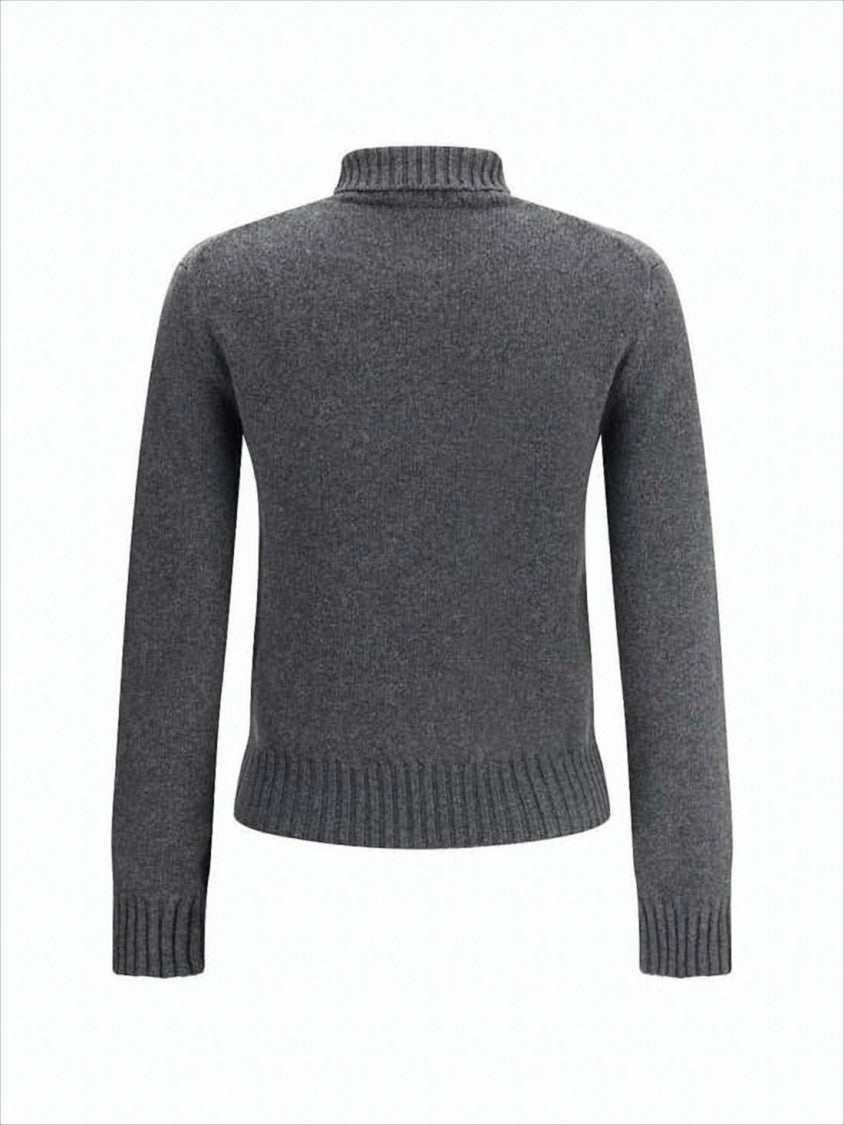 Ami Paris Cropped Cashmere Blend Turtleneck Sweater With Ribbed Detailing