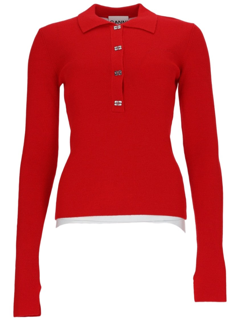 Ganni Slim-Fit Wool Knit Top