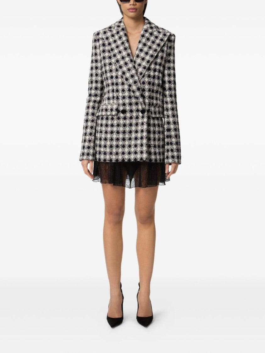 Nina Ricci Double-Breasted White Lurex Tweed Blazer