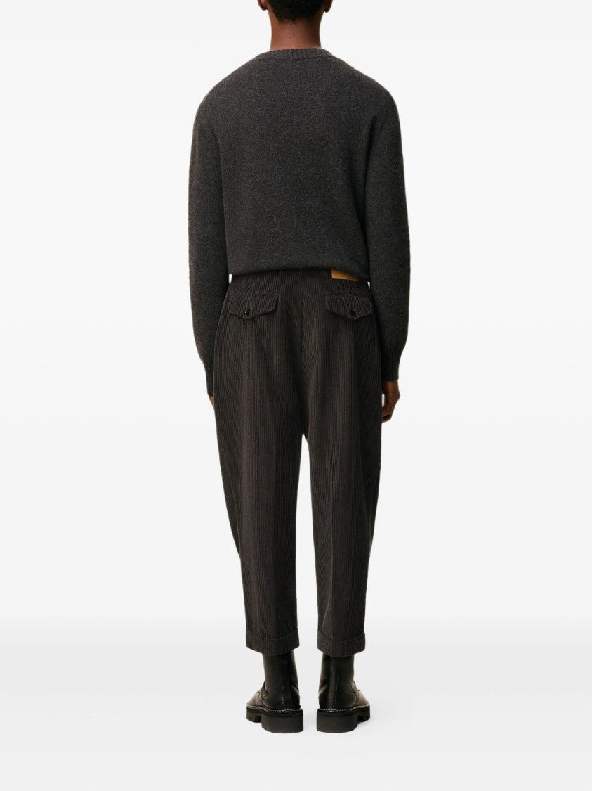 Ami Charcoal Grey Corduroy Pleated Cuffed Trousers