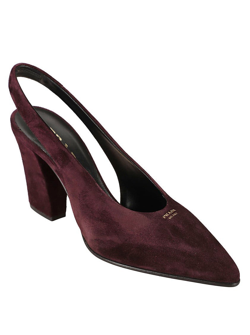 Prada Pointed Toe Slingback Pumps With Block Heel
