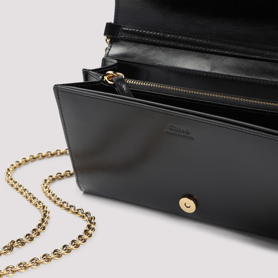 Chloé Black Calf Leather Iconic Chain Wallet
