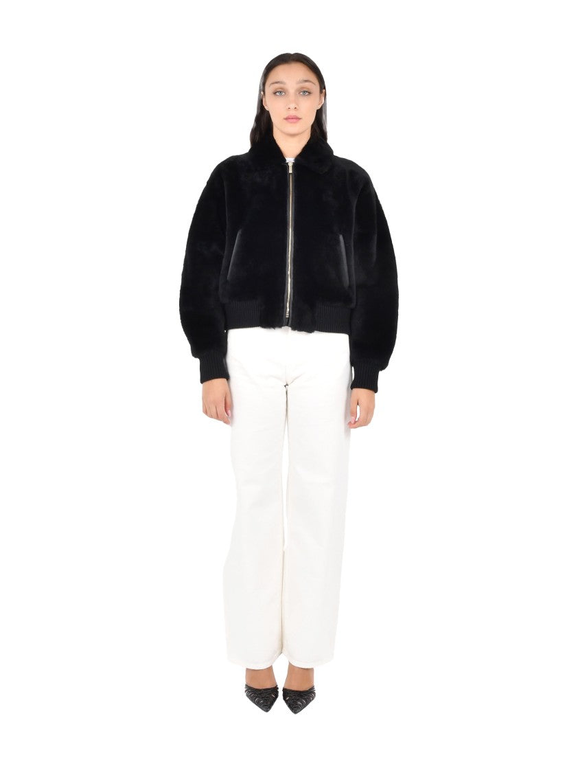 Max Mara Alpaca Fur Coat With Ribbed Wool Trim