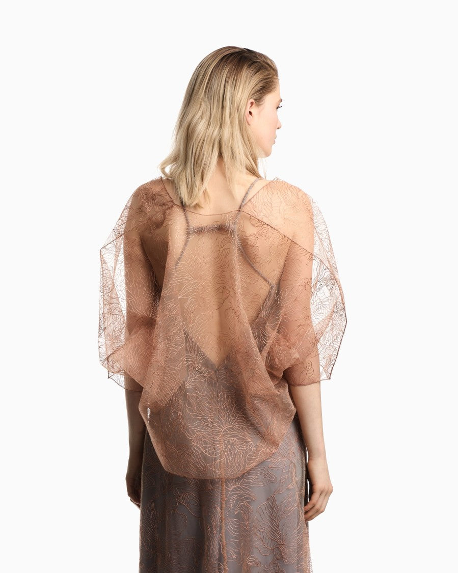 Emporio Armani Embroidered Tulle Bat Sleeves Elegant Cape