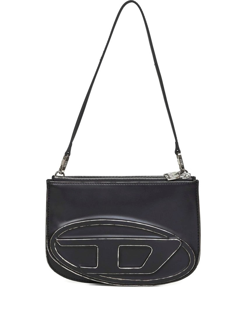 Diesel Black Polyurethane Shoulder Bag With Embossed Logo