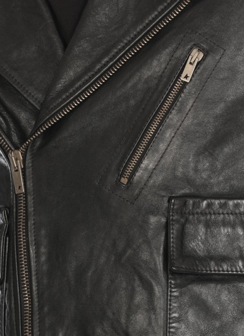 Golden Goose Black Norwood Chiodo Leather Jacket