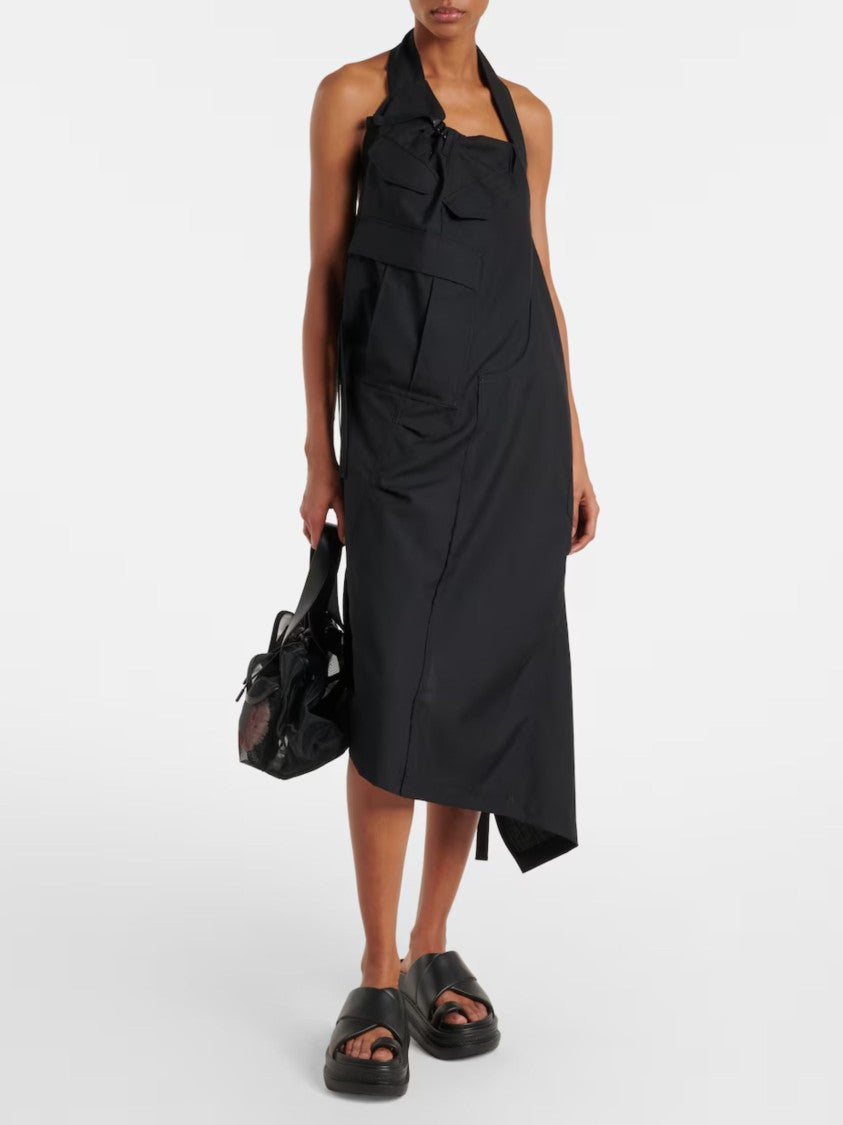 Junya Watanabe Black Halterneck Utility Pockets Midi Dress