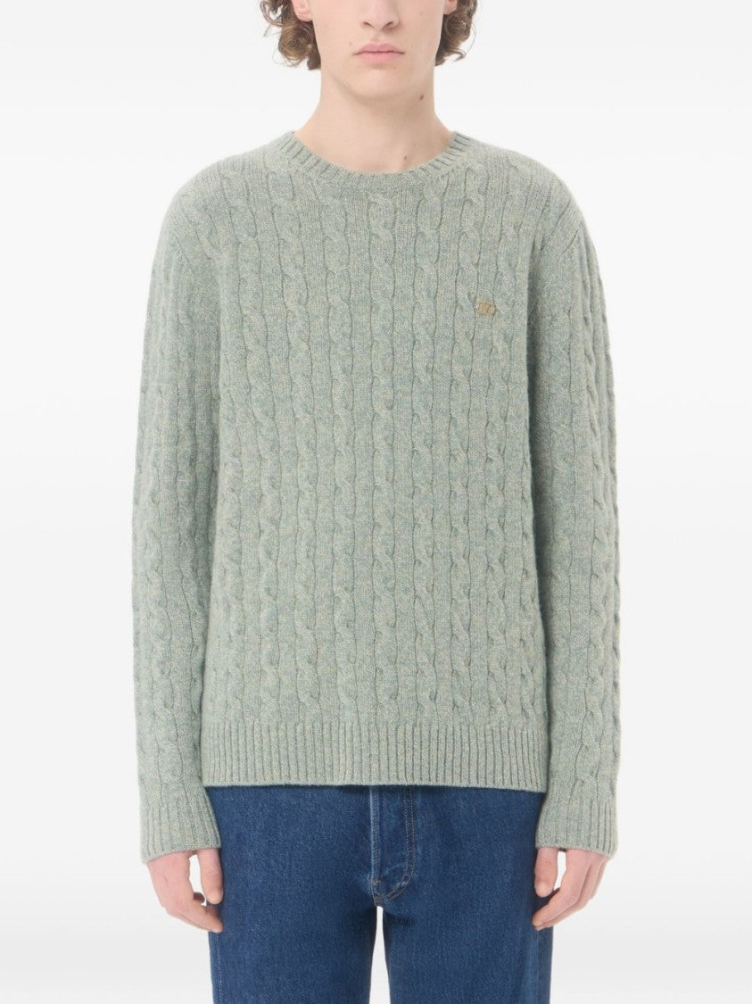 Valentino Garavani Textured Cable-Knit Crew Neck Sweater