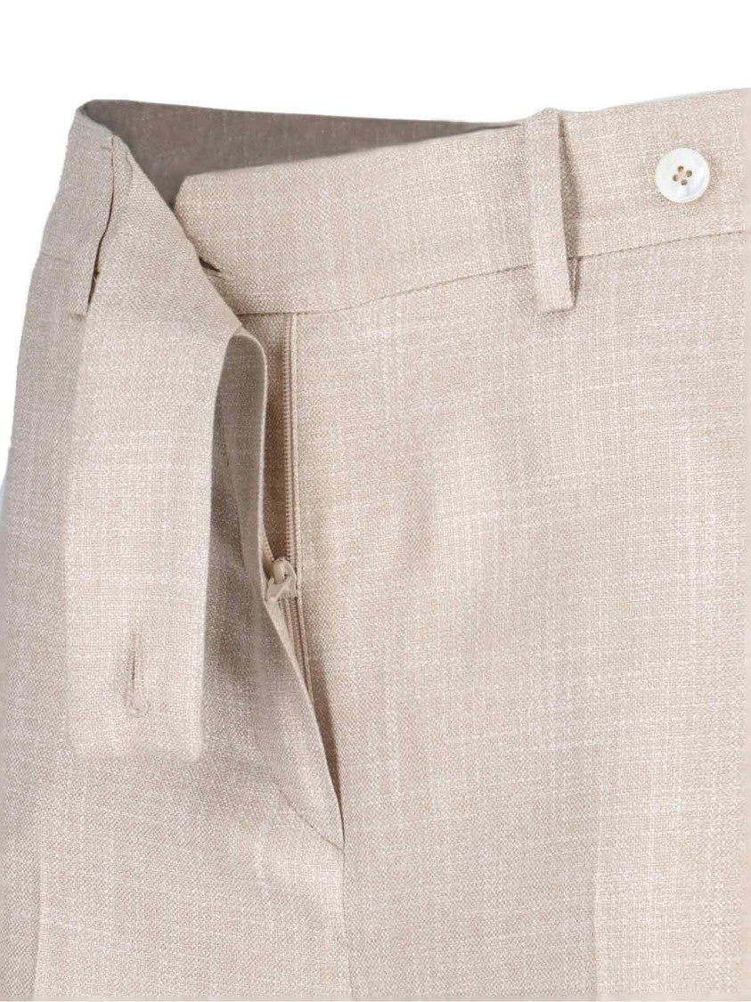 Kiton High-Waisted Beige Trousers With Button And Zip Closure