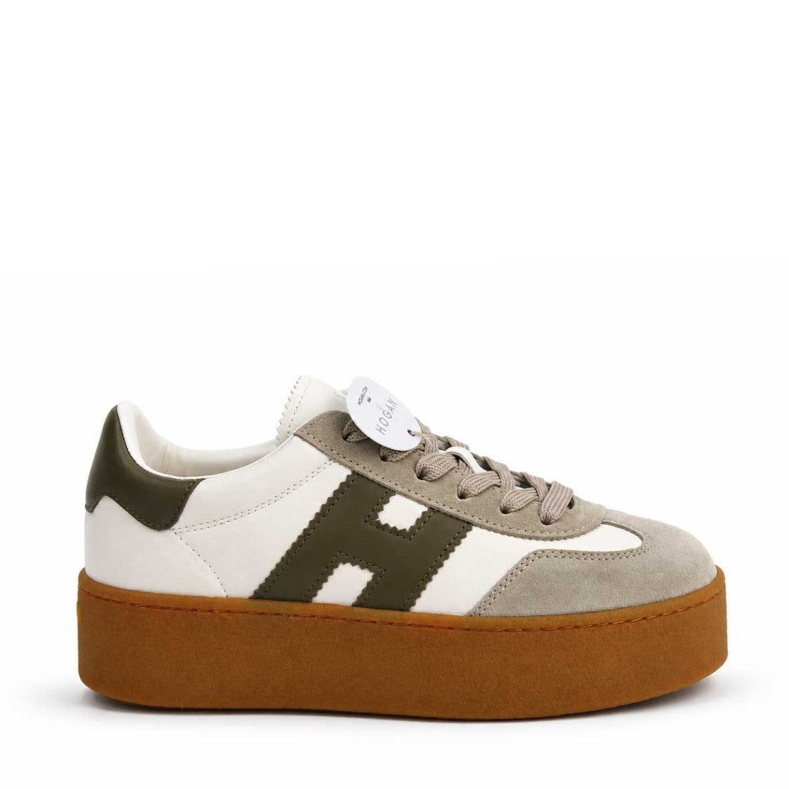 Hogan Olive Green Beige Suede Platform Sneakers