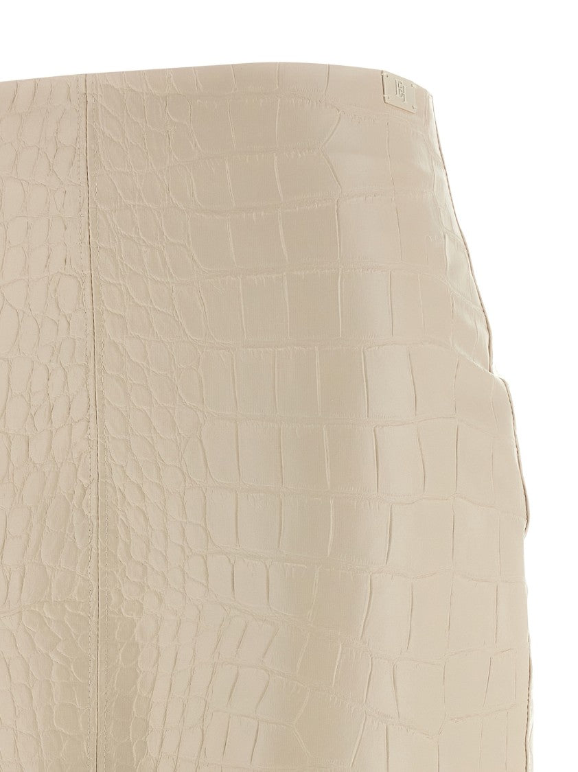 Elisabetta Franchi Croc Print Leather-Effect Longuette Midi Skirt