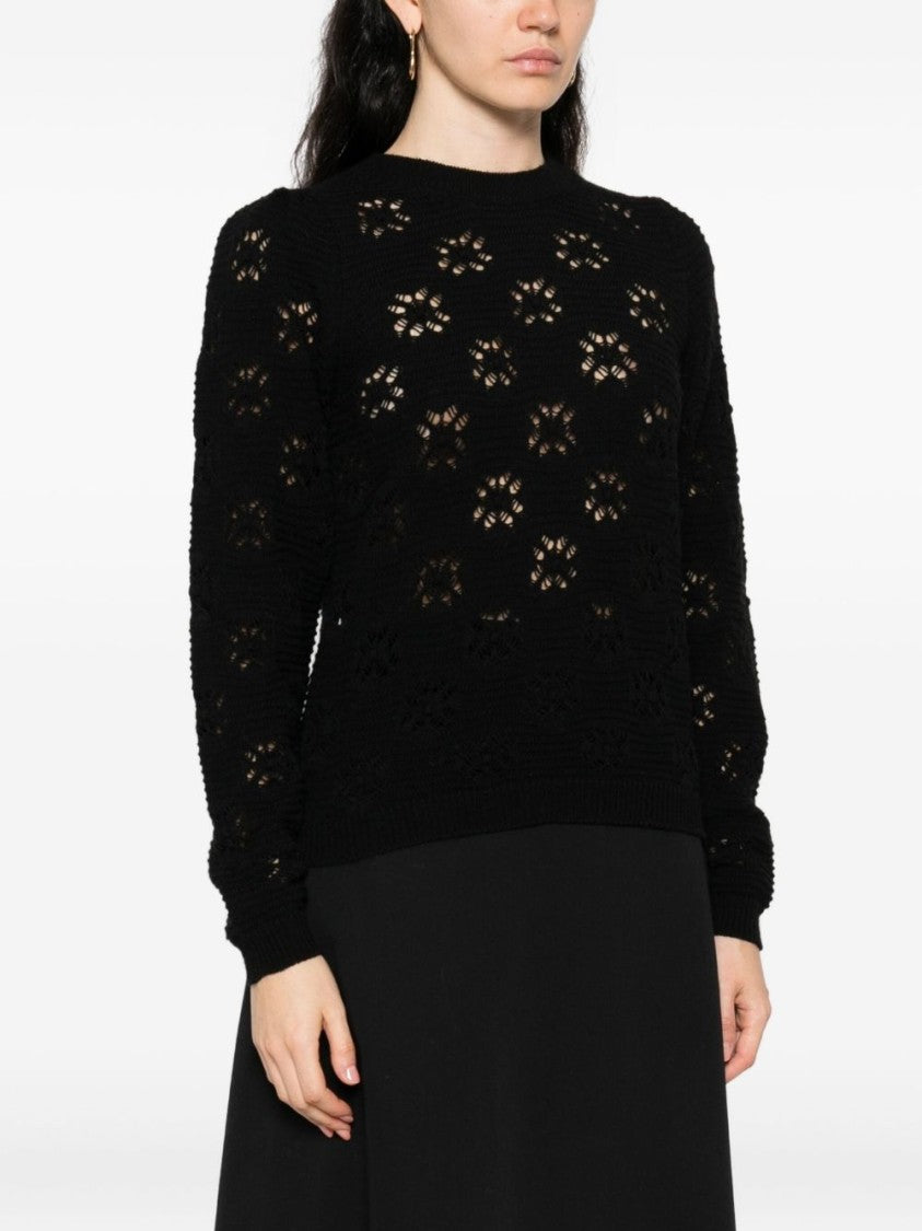 Twin-Set Black Sweater With Floral Openwork Detailing
