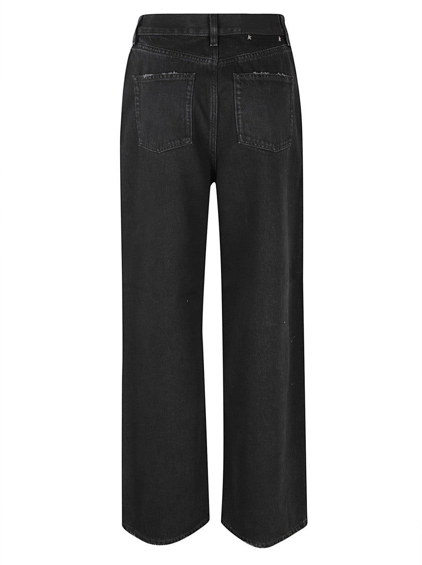 Golden Goose Wide-Leg Black Denim Jeans With Distressed Details