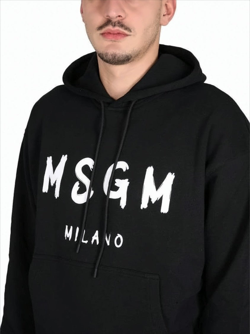 Msgm Relaxed Fit Hoodie With Bold Brushstroke Lettering