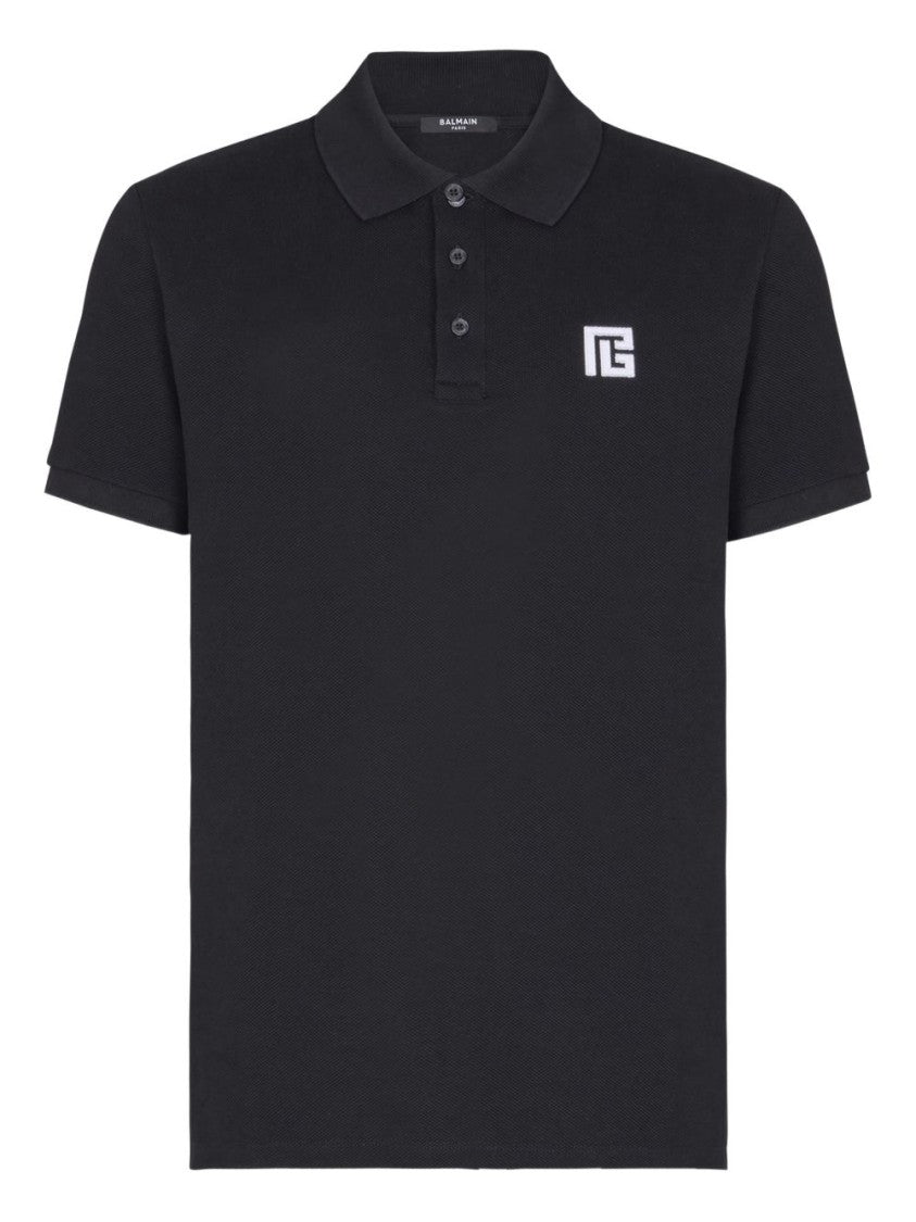 Balmain Three-Button Black Polo Shirt With Geometric Logo