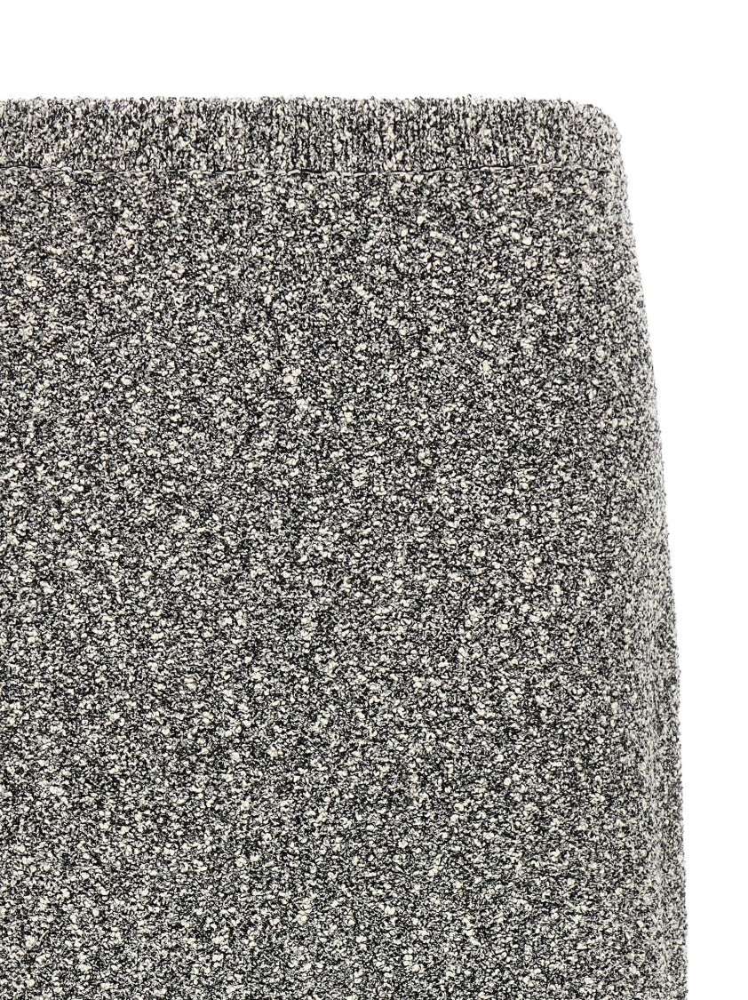 Tory Burch Textured Grey Tweed Midi Skirt With Flared Silhouette