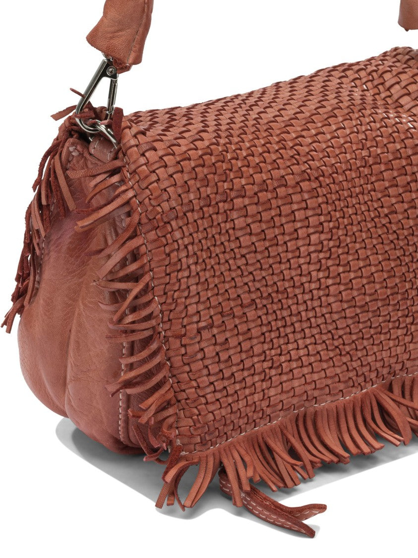 Giancarlo Nevola Woven Brown Leather Shoulder Bag With Fringed Edges