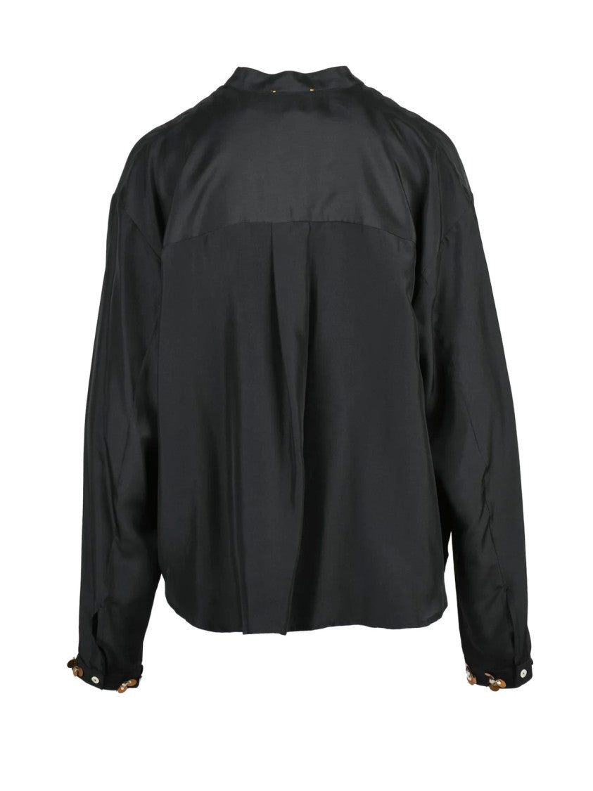 Forte Forte Black Silk Puff-Sleeve Decorative Shirt