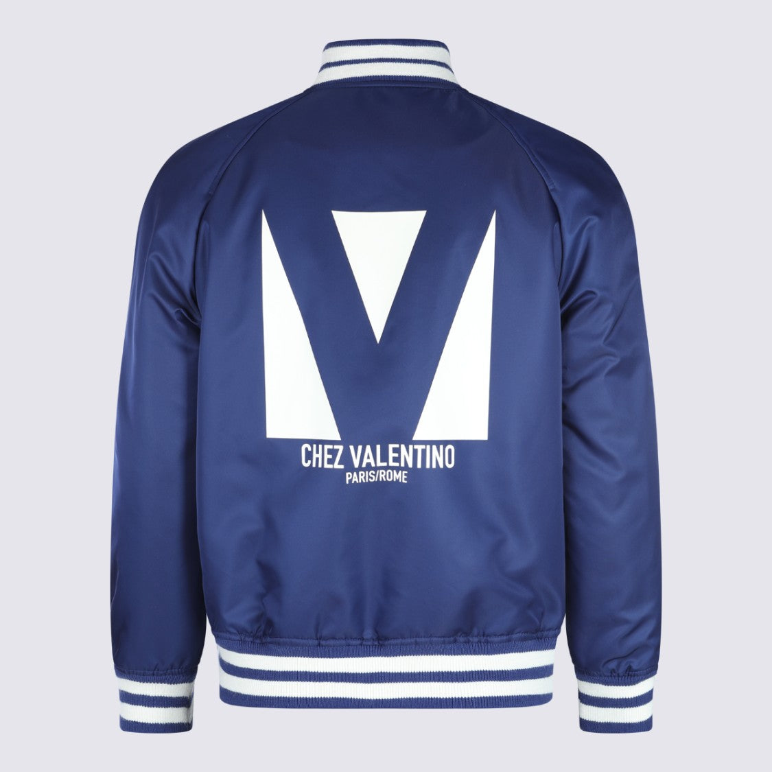 Valentino Deep Blue Casual Jacket With Ribbed Accents And Logo Detailing