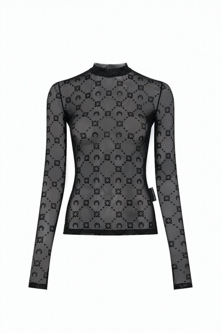 Marine Serre Fitted Sheer Long-Sleeve Top