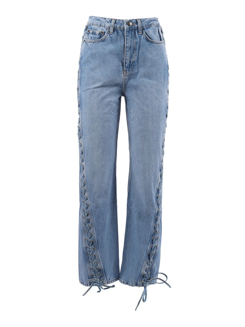 Rotate Blue Hydrangea Twisted Lacing Jeans