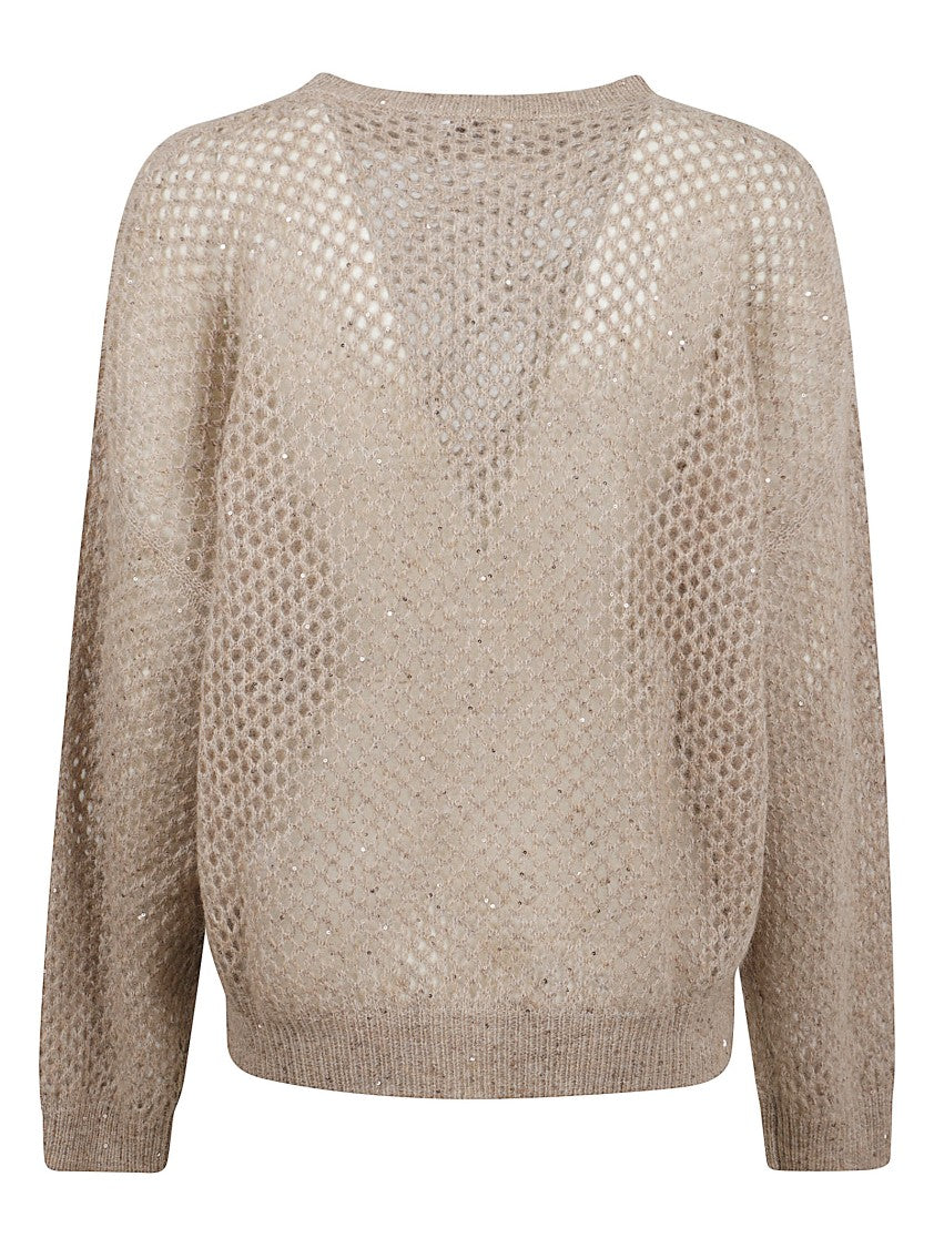 Brunello Cucinelli Net-Stitch Knit Sweater With Sequined Detail