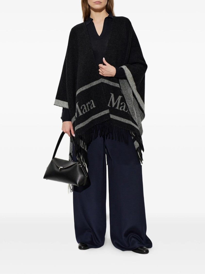 Max Mara Black Hilde Wool Fringed Poncho