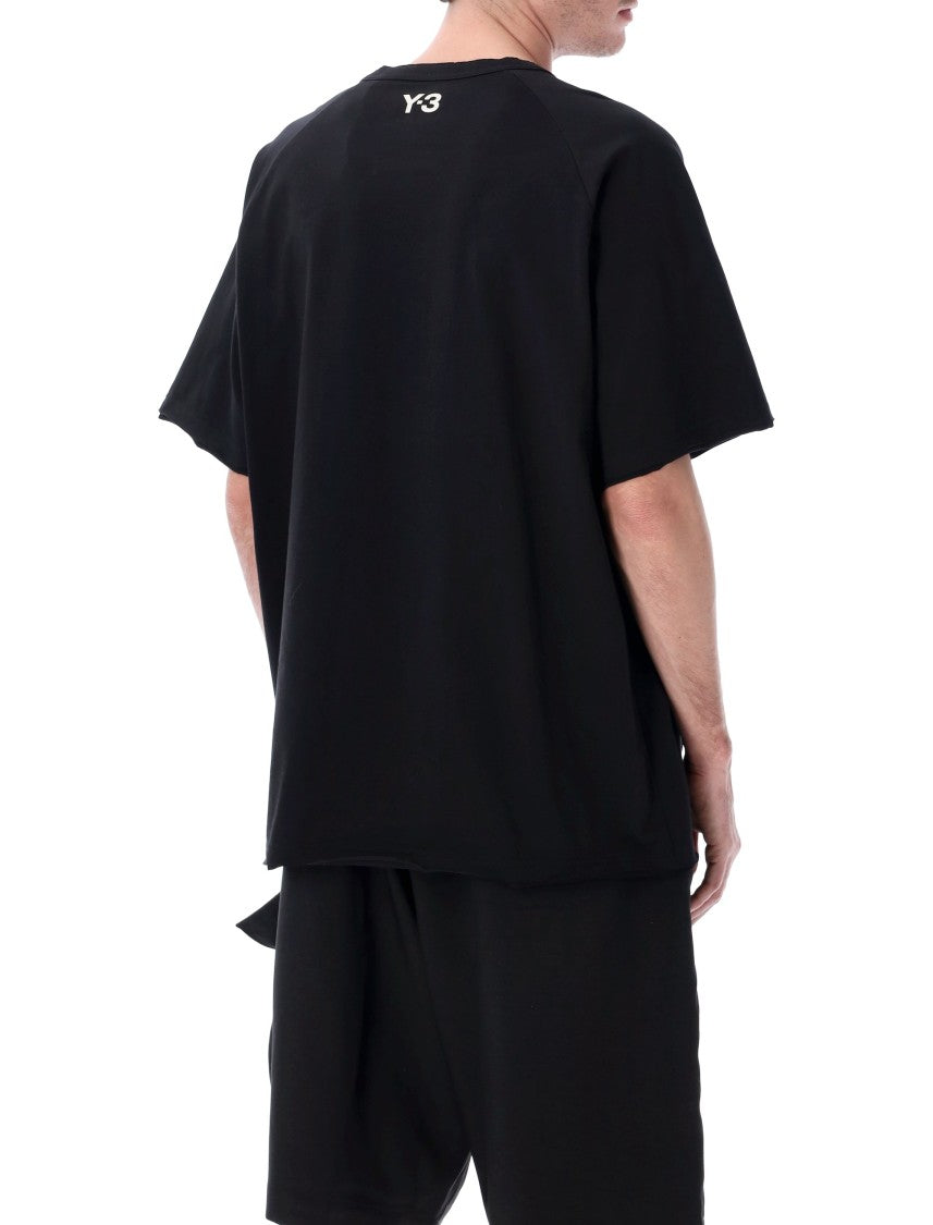 Y-3 Raw Edge Black T-Shirt With Signature 3-Stripes