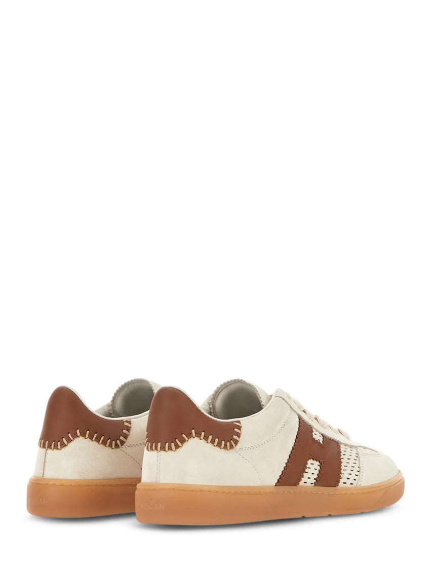 Hogan Low-Top Calfskin Leather Sneakers With Brown Accents