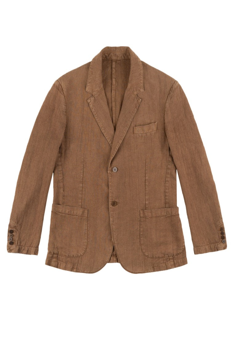 Original Vintage Hazelnut Linen Deconstructed Jacket With Buttoned Cuffs