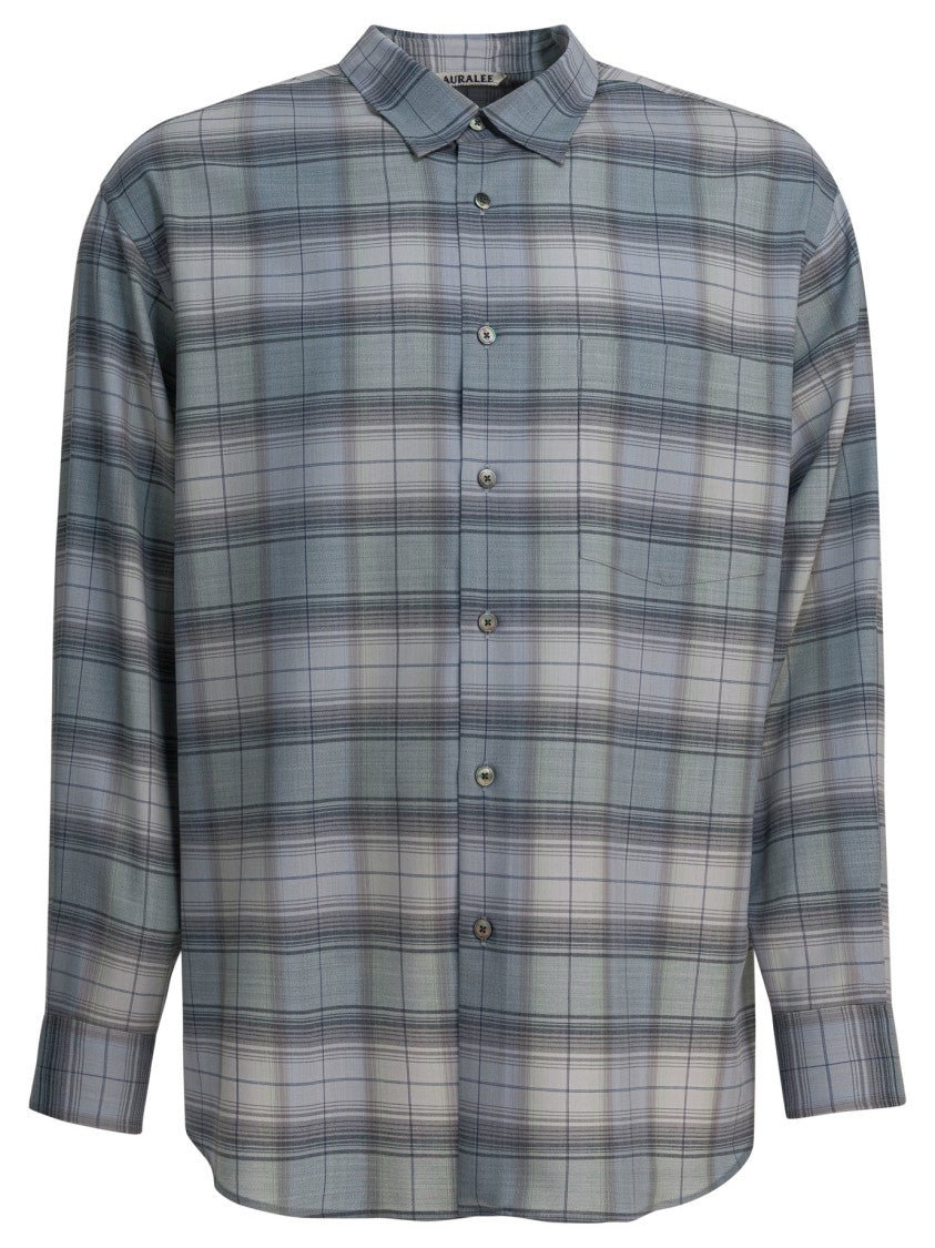 Auralee Check Wool Shirt With Classic Collar