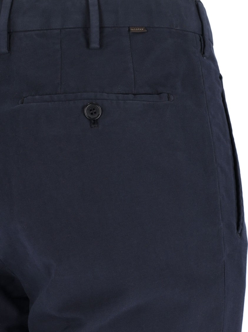 Incotex Navy Chinos With Pleated Front And Classic Straight Leg