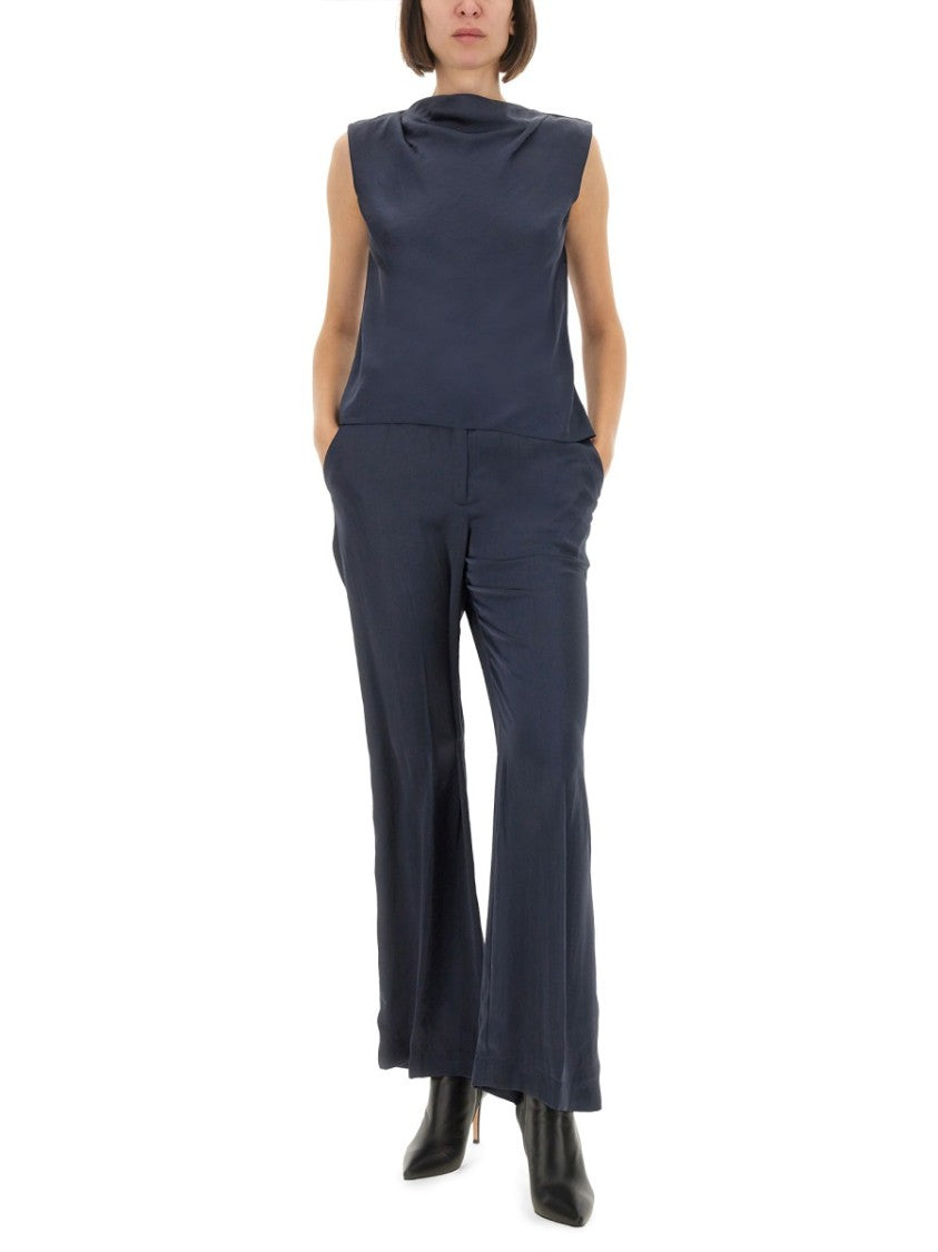 Theory Cap Sleeve Satin Top With Design