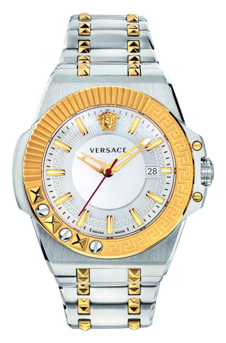 Versace Two-Tone Luxury Wristwatch With Intricate Gold Bezel