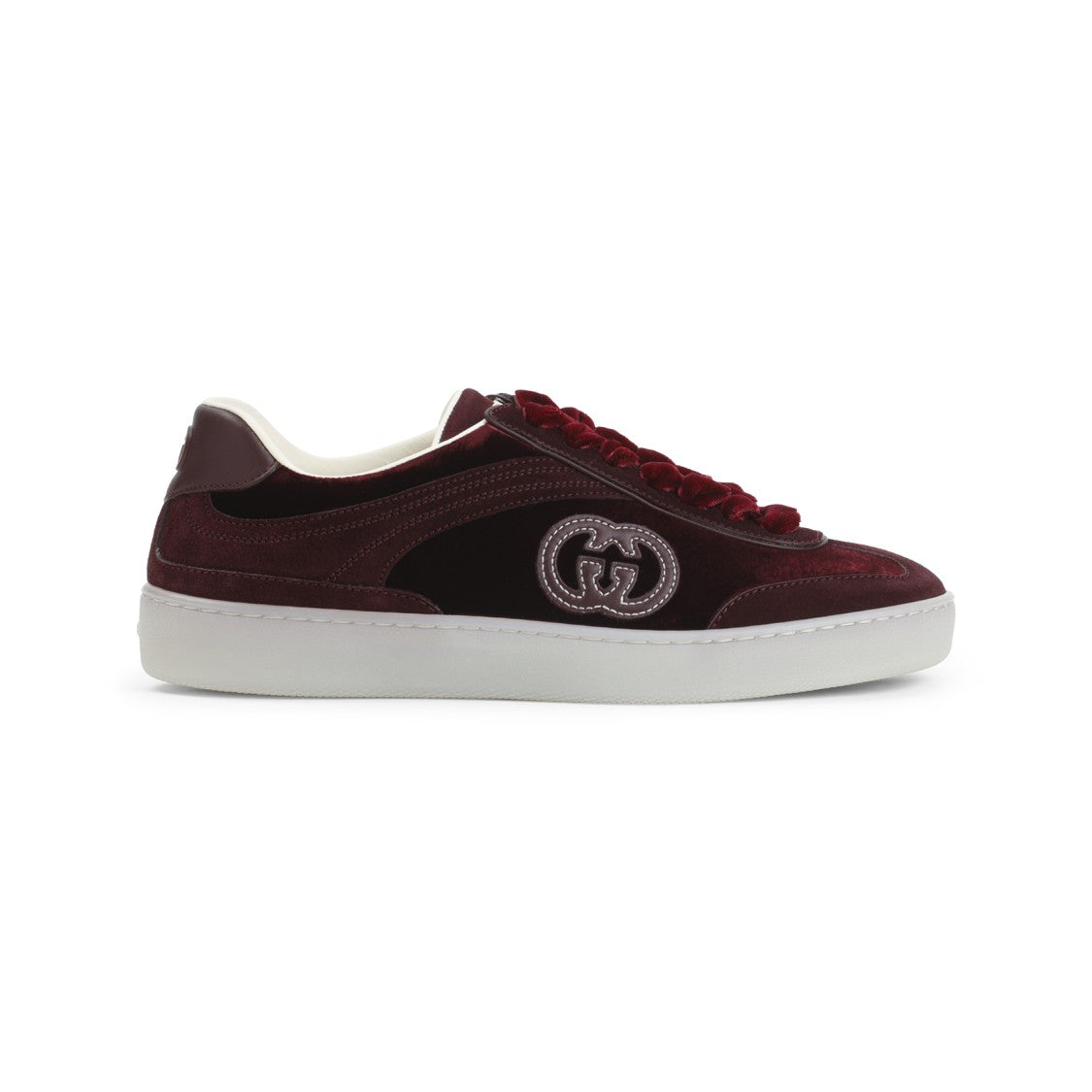 Gucci Burgundy Suede Sneakers With Embroidered Double-G Logo