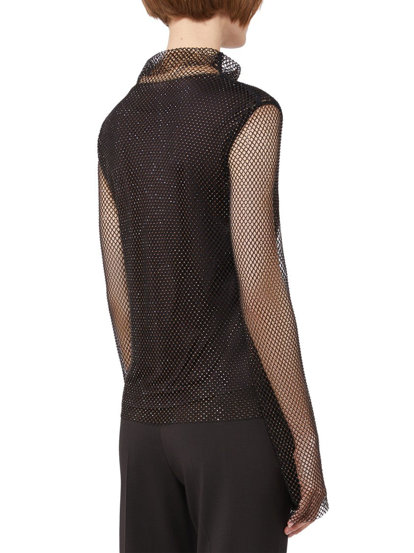 Max Mara Mesh High Neck Sweater With Long Sleeves