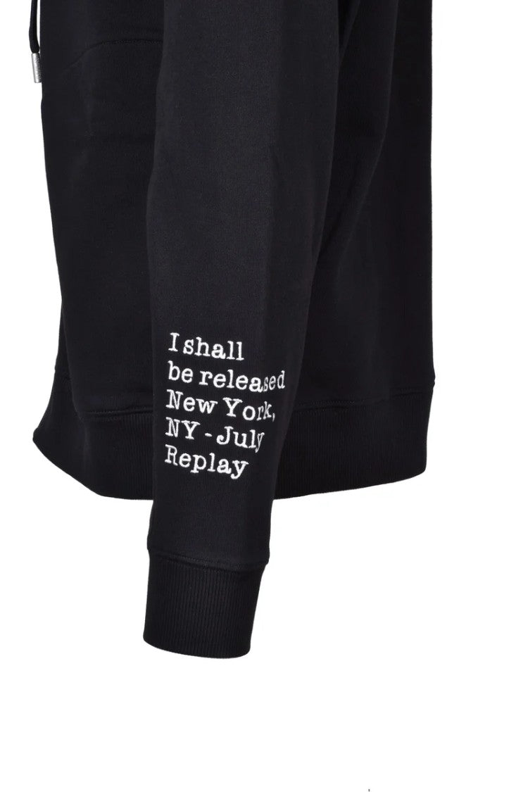 Replay Black Men Cotton Zip Hoodie