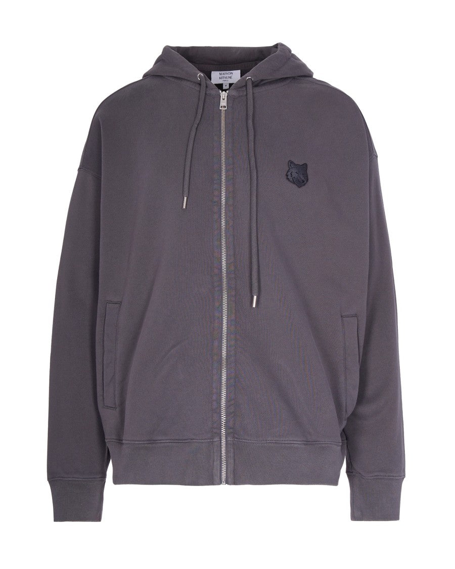Maison Kitsuné Charcoal Cotton Zip-Up Hoodie