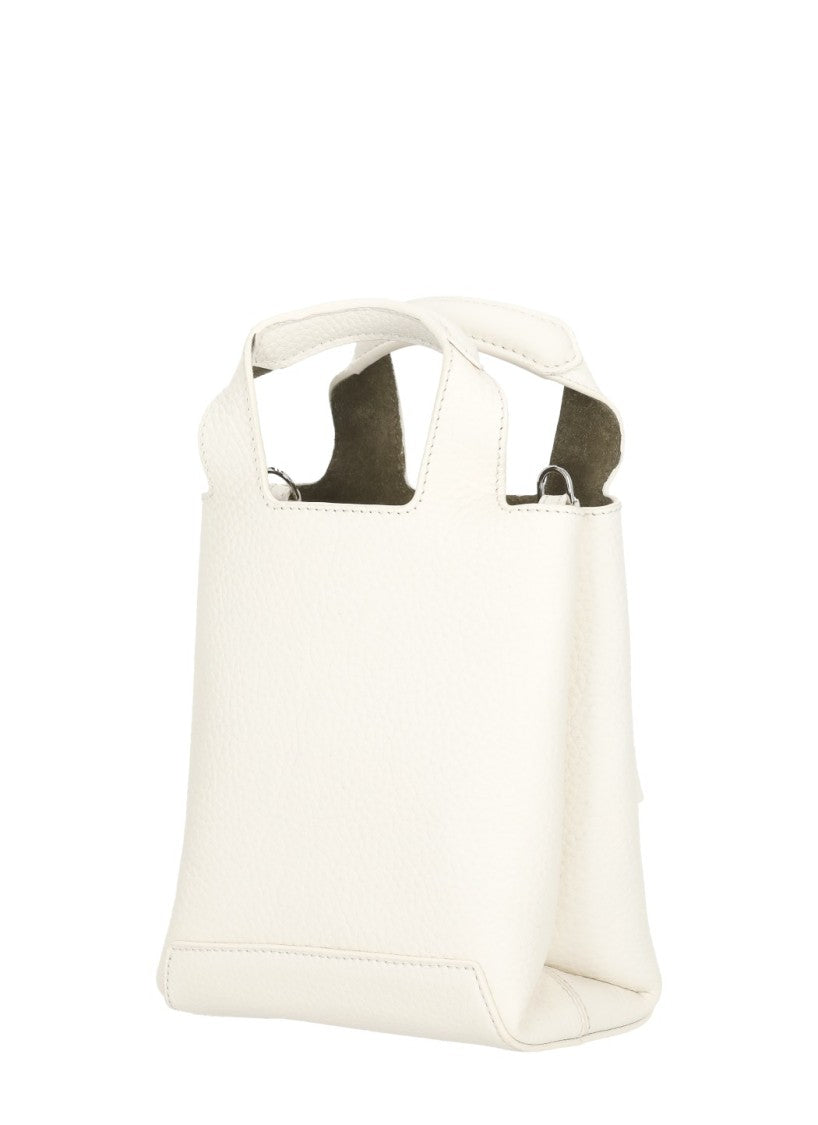 Hogan Compact Mini Bag In White Pebbled Leather With Metallic Charm