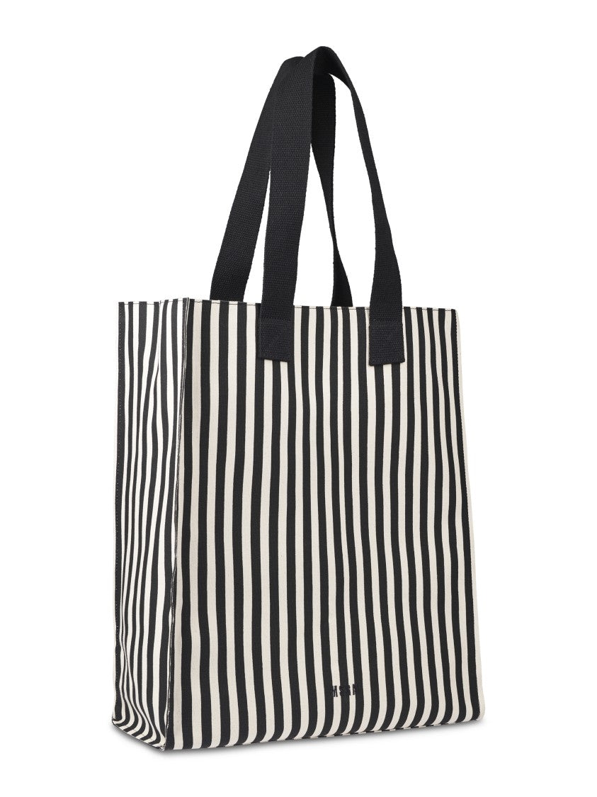 Msgm Vertical Striped Cotton Tote With Black Handles