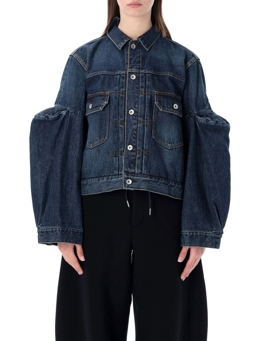 Sacai Cotton Denim Jacket With Exaggerated Sleeves And Contrast Stitching