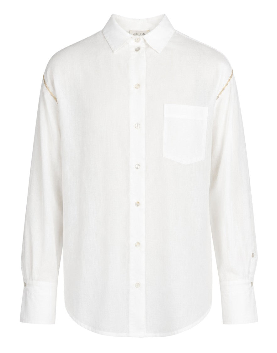 Forte Forte White Gold Beaded Embroidered Cotton Voile Shirt