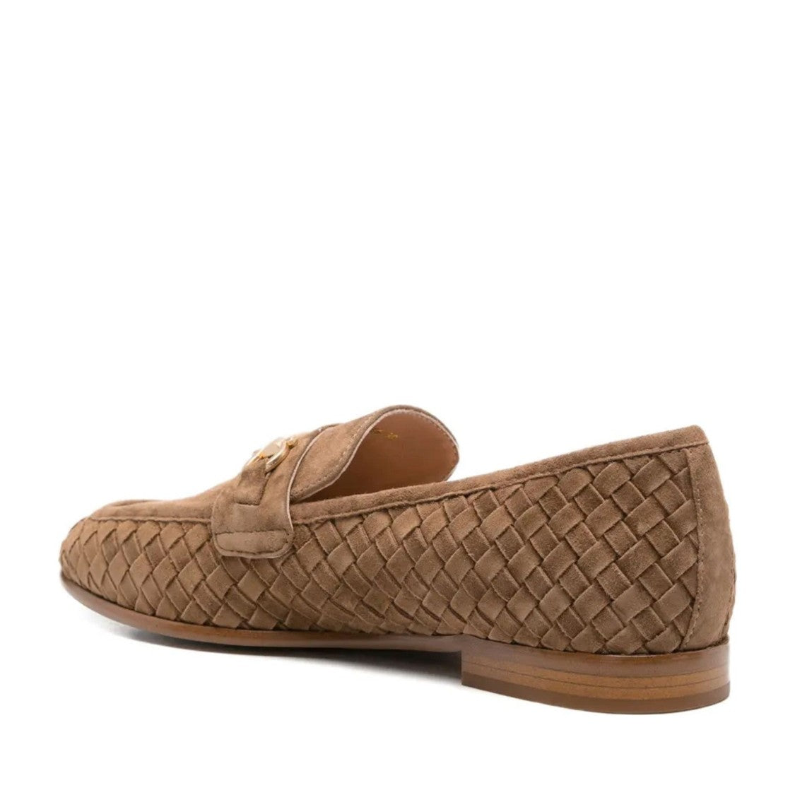 Adrianna Feretti Brown Woven Gold Detail Suede Loafers