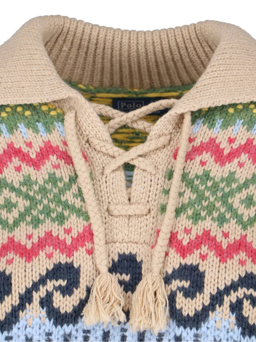 Polo Ralph Lauren Beige Fair-Isle Lace-Up Sweater
