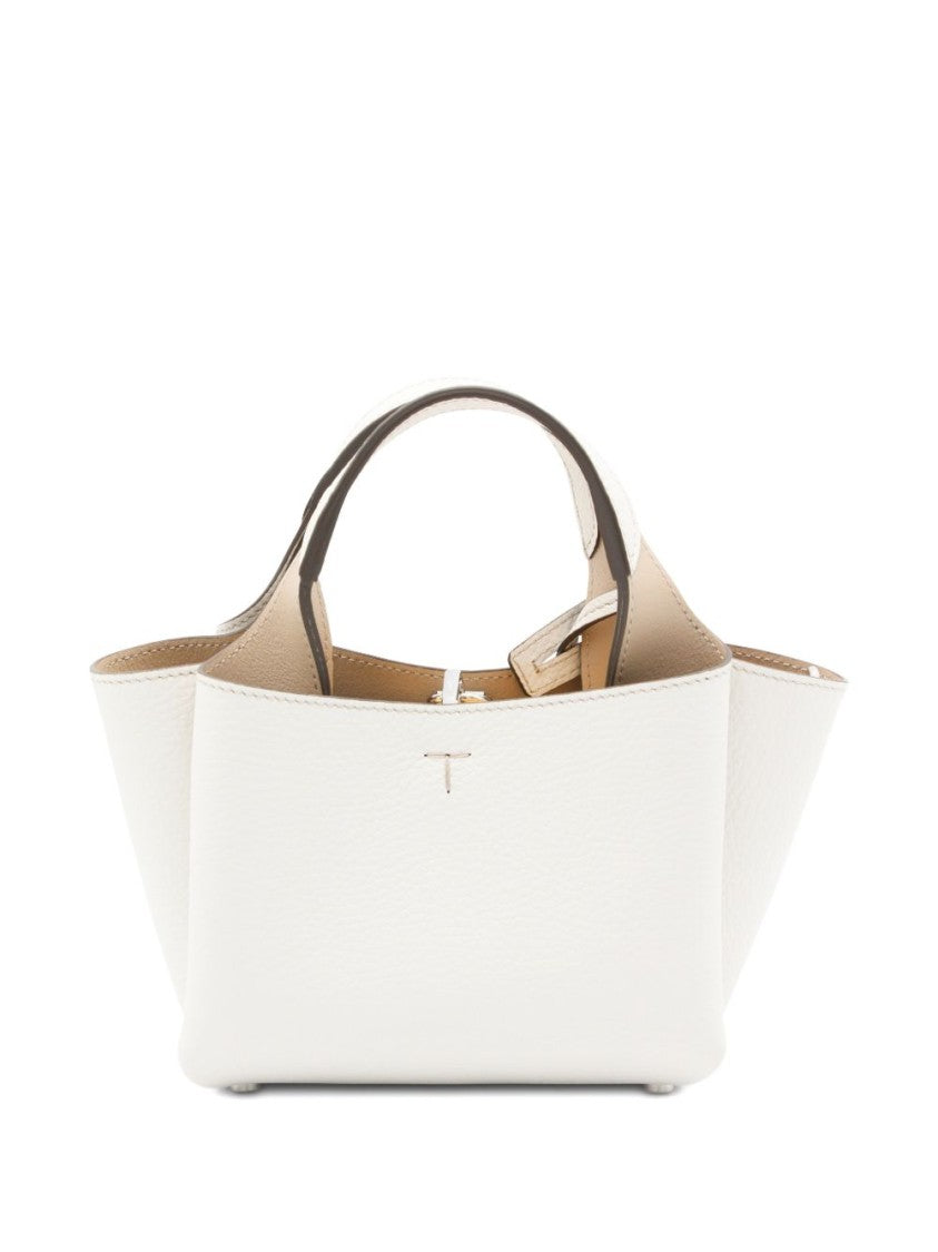 Tod's Structured White Calfskin Handbag With T-Shaped Charm